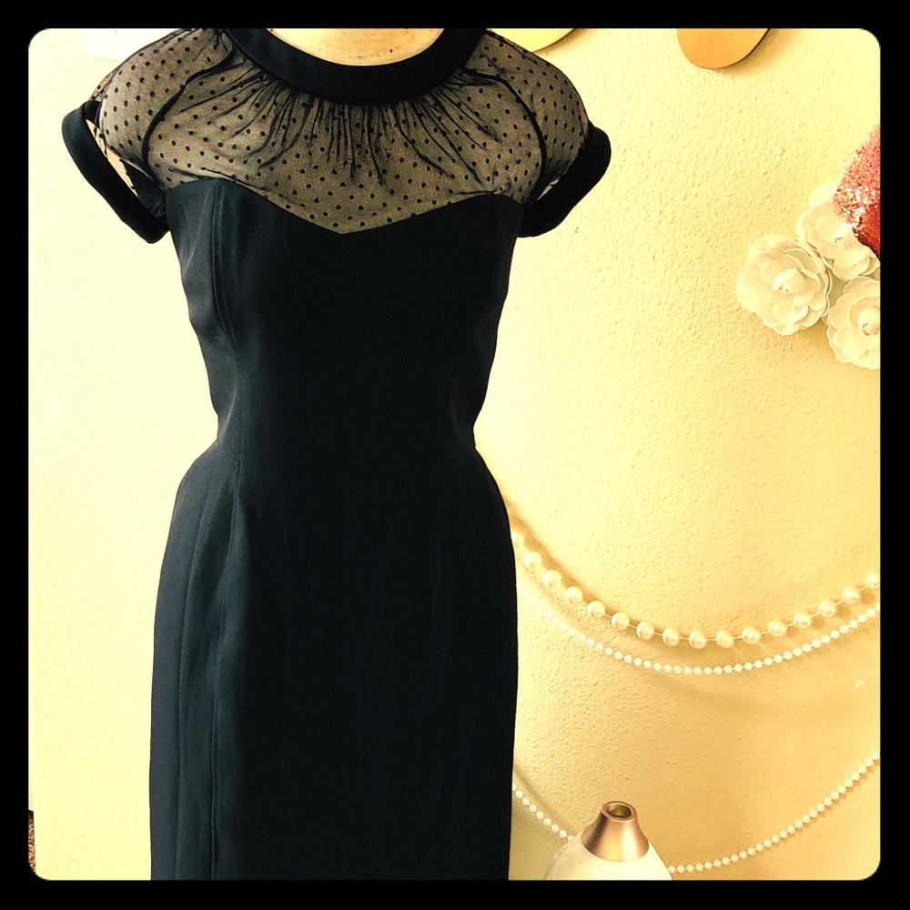Black mesh top polka dot dress